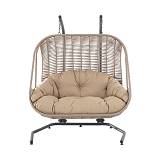 ΔΙΠΛΗ ΚΡΕΜΑΣΤΗ ΜΕΤΑΛΛΙΚΗ ΠΟΛΥΘΡΟΝΑ-ΦΩΛΙΑ Fylliana "Tarun rope" CAPPUCCINO ΧΡΩΜΑ 177x140x200εκ