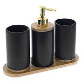 ΜΑΥΡΟ ΚΕΡΑΜΙΚΟ ΑΞΕΣΟΥΑΡ ΣΕΤ ΜΠΑΝΙΟΥ ΣΕ BAMBOO ΒΑΣΗ 3ΤΕΜ 25Χ9Χ20ΕΚ