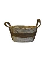 Καλάθι οβάλ ψάθινο εκρού με καφέ 27Χ20Χ15