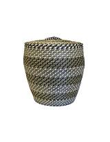 Καλάθι ψάθινο απλύτων με καπάκι ριγέ μαύρο χρ.42Χ52