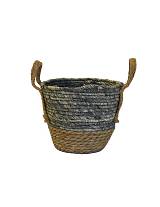 Καλάθι ψάθινο φυσικό με γκρι 22Χ20