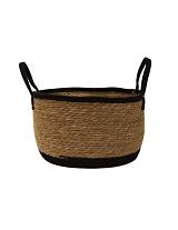 Καλάθι ψάθινο φυσικό με μαύρο ρέλι Φ32Χ21