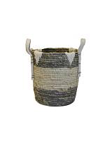 Καλάθι ψάθινο λευκό με γκρι τελείωμα 25Χ27