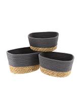 Καλάθι ψάθινο με βαμβ.Tahitian γκρι σ/3 (23Χ15Χ13,5+21Χ13Χ12+21Χ13Χ12)