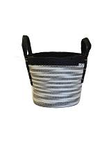 Καλάθι ψάθινο paper γκρι με ριγέ φάσα 24Χ22