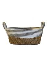 Καλάθι ψάθινο paper ριγέ γκρι με φυσικό 34Χ24Χ15