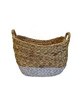 Καλάθι υδρουάκινθου  παραλ/μο οβάλ λευκό με φυσικό 41Χ30Χ29