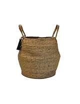 Τσάντα καλάθι ψάθινη  φυσικό χρ. με μαύρες φούντες Φ38Χ30