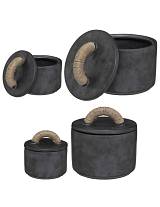 Δοχείο κεραμ.μαύρο με καπάκι & γιούτα σ/2 (13Χ13,5+19,5Χ19,5 )