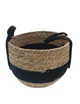 Καλάθι ψάθινο φυσικό με βαμβ.φάσα μπλε 27Χ22/33