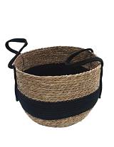 Καλάθι ψάθινο φυσικό με βαμβ.φάσα μπλε 32Χ5,5/38