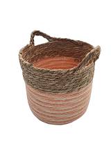 Καλάθι ψάθινο φυσικό με ρίγα ποστοκαλί 28Χ21,5/25,5