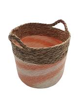 Καλάθι ψάθινο φυσικό με ρίγα ποστοκαλί 33Χ25/28