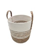 Καλάθι ψάθινο φυσικό με ρίγες & φάσα λευκή 28X26/34
