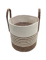 Καλάθι ψάθινο φυσικό με ρίγες & φάσα λευκή 33X30/39