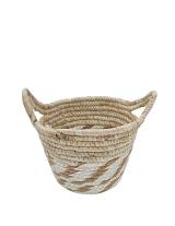 Καλάθι ψάθινο φυσικό ριγέ λευκό 19Χ14,5