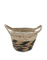 Καλάθι ψάθινο φυσικό ριγέ μαύρο 19Χ14,5