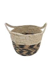 Καλάθι ψάθινο φυσικό ριγέ μαύρο 24Χ18