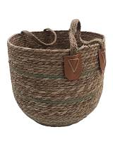 Καλάθι ψάθινο καφέ με ρίγα λαδί 40Χ345