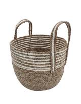 καλάθι ψάθινο με φάσα ριγέ φυσική/λευκή 29Χ24/33