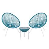 ACAPULCO Set Κήπου - Βεράντας: Τραπέζι + 2 Πολυθρόνες Μέταλλο Άσπρο / Rattan Μπλε Ε-00022177 Ε245,Α3S