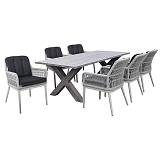 ALLEY Set Τραπεζαρία Κήπου ALU & Rope Grey-Μαξιλ.Ανθρακί: Τραπέζι 180x94 + 6 Πολυθρόνες Ε-00024695 Ε6842,S