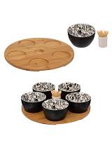 Μπώλ σερβ.Χ5 κεραμ.με λουλούδια σε βάση bamboo