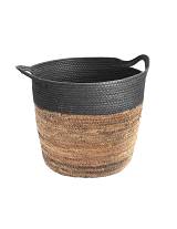 Καλάθι ψάθινο/φύλλο μπανανιάς φυσικό με μαύρη φάσα Φ36Η29/33CM