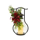 ΜΑΥΡΟ ΜΕΤΑΛΛΙΚΟ ΦΑΝΑΡΙ ΜΕ BERRIES ΚΑΙ LED ΚΕΡΙ 23.5Χ21Χ42ΕΚ