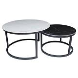 TERRY Set2 Τραπεζάκια Σαλονιού , Μέταλλο Βαφή Μαύρο, Sintered Stone White-Black Marble Ε-00025120 ΕΜ526,S