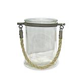 Γυάλινο Παλαιωμένο Φανάριμε σχοινί,17cm HT241