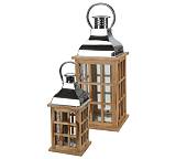 S/2 Ξύλινα φανάρια με καπάκι νίκελ,40/53cm HE301