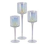 S/3 Γυάλινα κηροπήγια ιριδίζον χρ.,25/30/35cm, συσκ.δώρου HM999