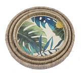 Σ/2 Δίσκοι Seagrass με χειροποίητη ζωγραφιά "Φύλλα",δ.30/37cm VT176