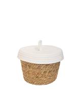 Καλάθι ψάθινο φυσικό λευκό καπάκι Φ22Η15/16cm