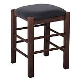 ΤΑΒΕΡΝΑΣ Σκαμπό Βοηθητικό, Οξιά Βαφή Εμποτισμός Καρυδί, Κάθισμα Pu Μαύρο Ρ-00024153 Ρ978,Ε2Τ