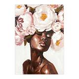 ΠΙΝΑΚΑΣ ΣΕ ΚΑΜΒΑ Fylliana "Woman with flowers" ΚΑΦΕ-ΜΠΕΖ-ΡΟΖ-ΛΕΥΚΟ 70x3x100εκ