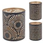 Φανάρι κεριού τρυπητό μαύρο/χρυσό μέταλ. 3σχ.,13cm HE593