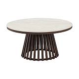 ΣΤΡΟΓΓΥΛΟ ΤΡΑΠΕΖΑΚΙ ΣΑΛΟΝΙΟΥ Fylliana FL03 ΜΕ ΜΠΕΖ ΚΕΡΑΜΙΚΗ ΕΠΙΦΑΝΕΙΑ ΚΑΙ ΜΕΤΑΛΛΙΚΗ ΒΑΣΗ ΣΕ ΚΑΦΕ ΧΡΩΜΑ 90x45εκ