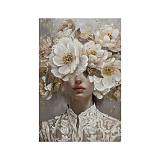 ΠΙΝΑΚΑΣ ΣΕ ΚΑΜΒΑ Fylliana "Woman with flowers 37073" ΜΠΕΖ-ΓΚΡΙ-ΛΕΥΚΟ 60x3x90εκ