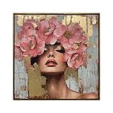 ΠΙΝΑΚΑΣ ΣΕ ΚΑΜΒΑ Fylliana "Woman with flowers 37220" ΜΠΕΖ-ΡΟΖ-ΛΕΥΚΟ 80x4x80εκ