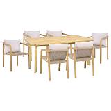 ΣΕΤ ΤΡΑΠΕΖΑΡΙΑ ΚΗΠΟΥ 7 ΤΕΜ ΞΥΛΟ ΑΚΑΚΙΑΣ Fylliana "Summerset" ΦΥΣΙΚΟ ΧΡΩΜΑ ΣΚΕΛΕΤΟΣ ΜΠΕΖ ΥΦΑΣΜΑ 180x100x75εκ