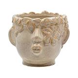 ΚΕΡΑΜΙΚΟ ΚΑΣΠΟ Fylliana FL056 ΣΕ ΣΧΗΜΑ ΚΕΦΑΛΙΟΥ ΜΕ FLORAL ΣΤΕΦΑΝΙ ΚΡΕΜ-ΧΡΥΣΟ ΧΡΩΜΑ 20x18x16εκ