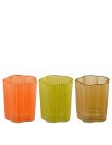 Κηροπήγιο γυάλινο 3χρώματα Φ7Η8,5cm