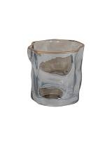 Κηροπήγιο γυάλινο γκρι χρυσό rim Φ8,2Η8cm