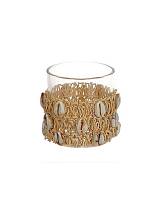 Κηροπήγιο γυάλινο με δίχτυ&κοχύλια Φ7,3Η8cm