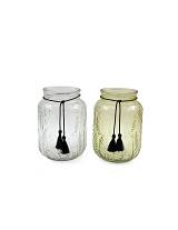 Κηροπήγιο γυάλινο με φούντες/2χρώματα Φ12x16cm