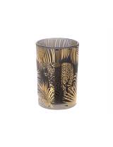 Κηροπήγιο ποτήρι γυαλ.χρυσή λεοπάρδαλη Φ9 Η10cm
