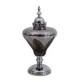 ΓΥΑΛΙΝΟ ΒΑΖΟ ΜΕ ΚΑΠΑΚΙ ΚΑΙ ΜΕΤΑΛΛΙΚΟ ΠΟΔΙ Fylliana FL104 ΜΑΥΡΟ-ΑΣΗΜΙ ΧΡΩΜΑ 25x50εκ