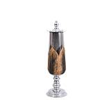 ΓΥΑΛΙΝΟ ΒΑΖΟ ΜΕ ΚΑΠΑΚΙ ΚΑΙ ΜΕΤΑΛΛΙΚΟ ΠΟΔΙ Fylliana FL106 ΜΑΥΡΟ-ΑΣΗΜΙ ΧΡΩΜΑ 14x50εκ